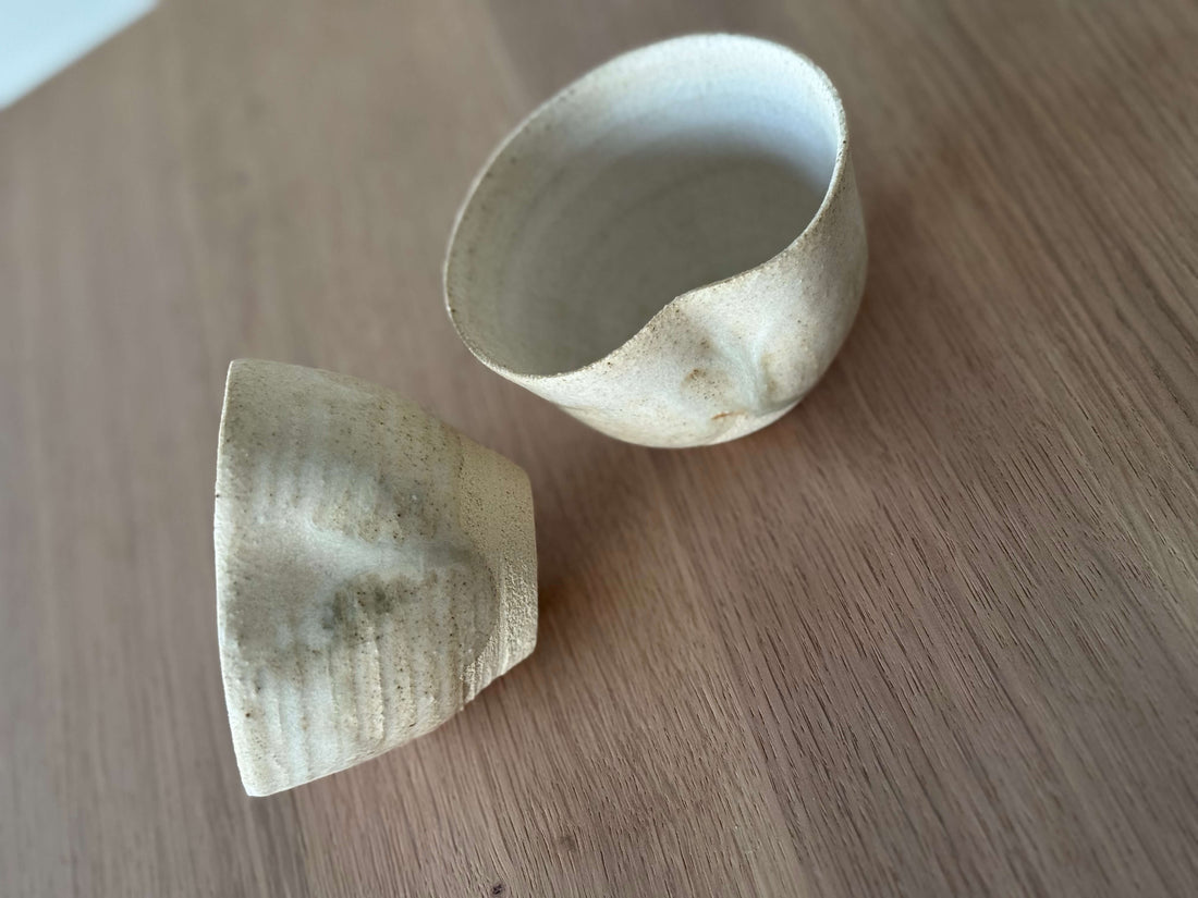 Set of 2 Handcrafted Stoneware Cups.  Natural Beige Edition